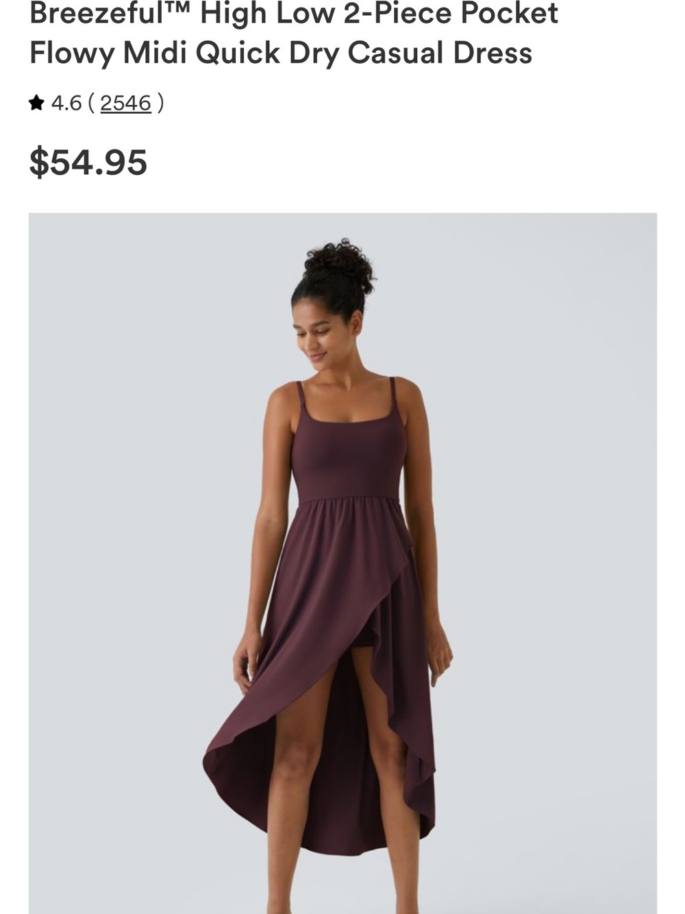 Halara Women's Sleeveless High-Low Dress in Burgundy with Built-In Slip